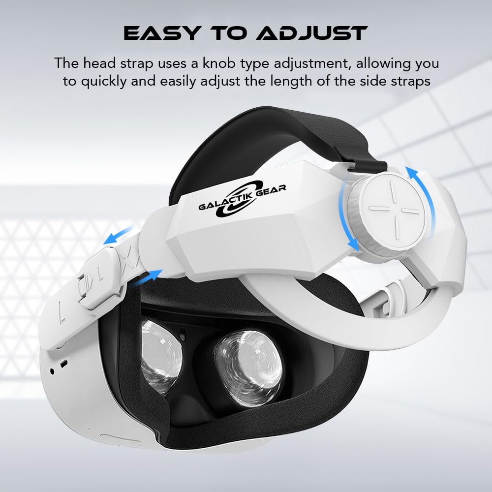 GALACTIK GEAR - Premium Comfort Lightweight Oculus/Meta Quest 2 Adjustable Elite Head Strap Replacement with Enhanced Breathable Support to Reduce Neck and Head Pressure, Vr Accessories